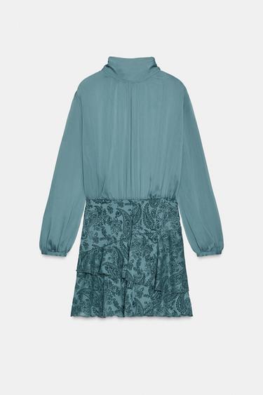 ROBE COURTE BIMATIÈRE À VOLANTS - Vert d'eau de Zara - Image 5