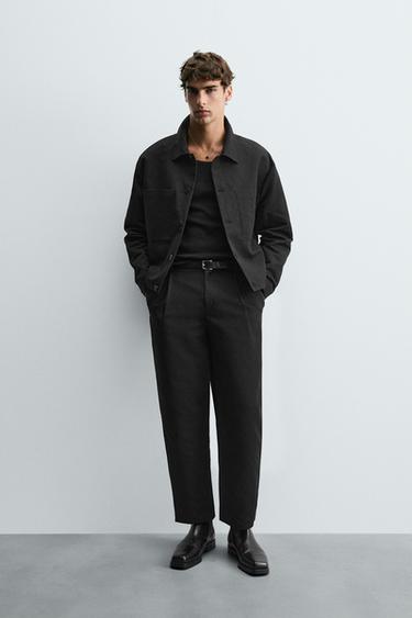 Zara COTTON - LINEN PLEATED PANTS - Black - Image 0