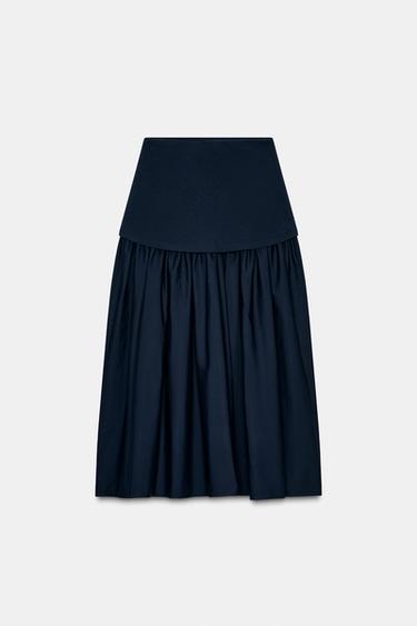 Zara COMBINATION INTERLOCK MIDI SKIRT - Navy blue