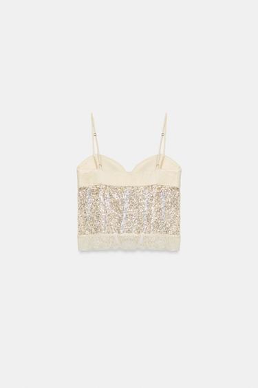 SEQUIN CORSETRY-INSPIRED TOP - Ecru by Zara - Image 6