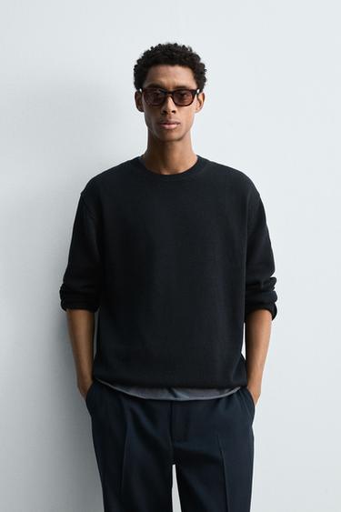 Zara COTTON-HEMP SWEATER - Dark navy