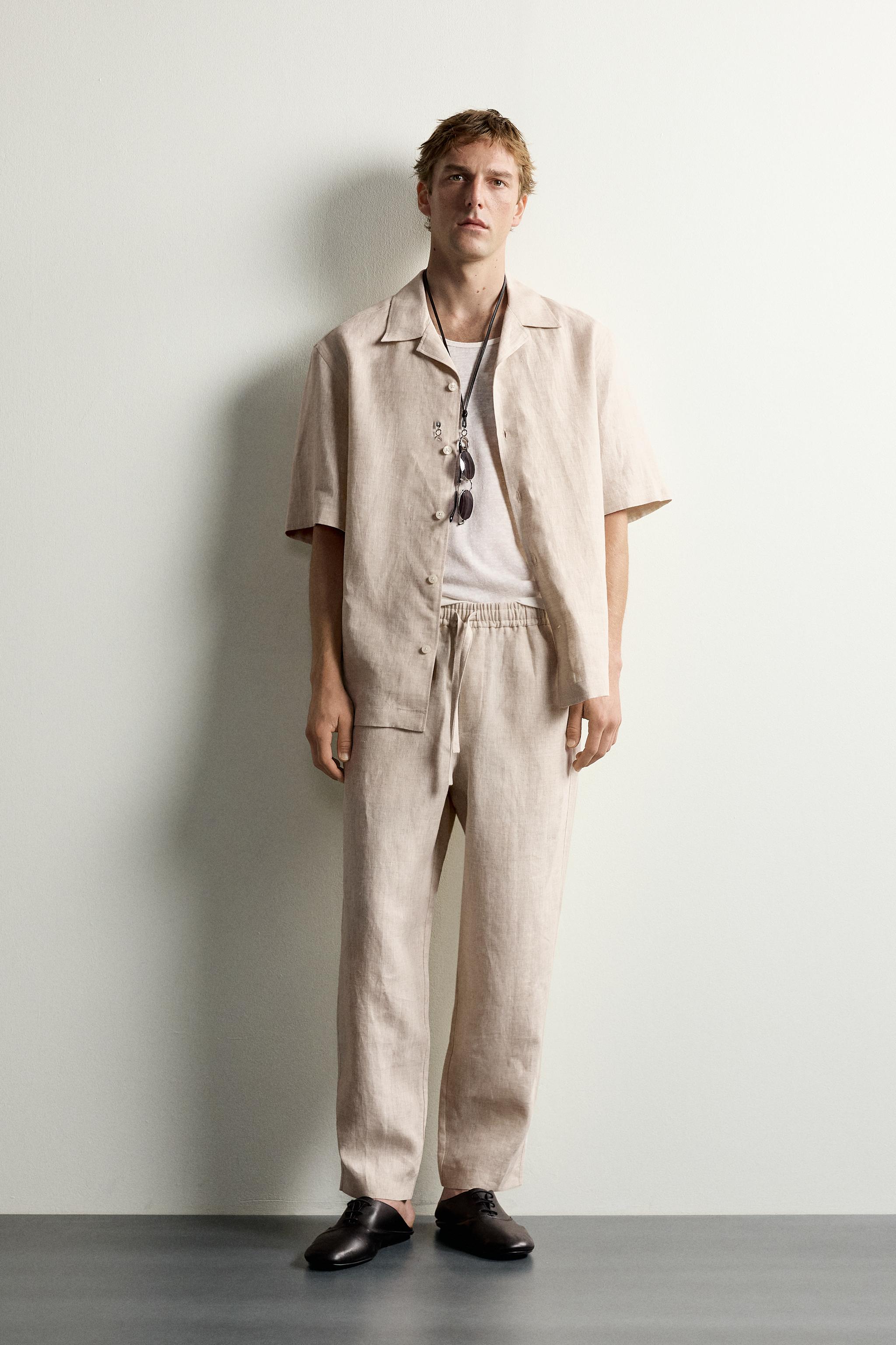 100% LINEN RELAXED-FIT PANTS