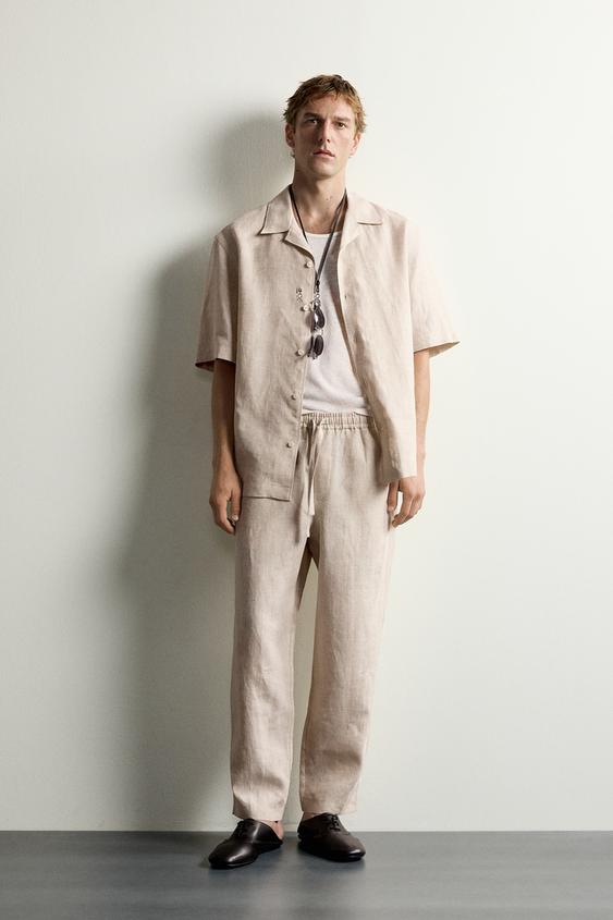 100% LINEN RELAXED FIT TROUSERS - Light beige by Zara - Image 0