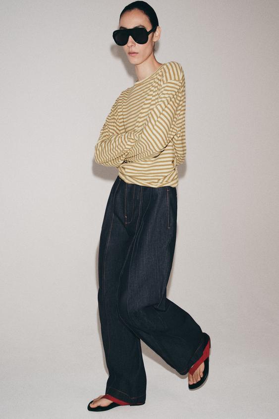 STRIPED COTTON AND LINEN T-SHIRT