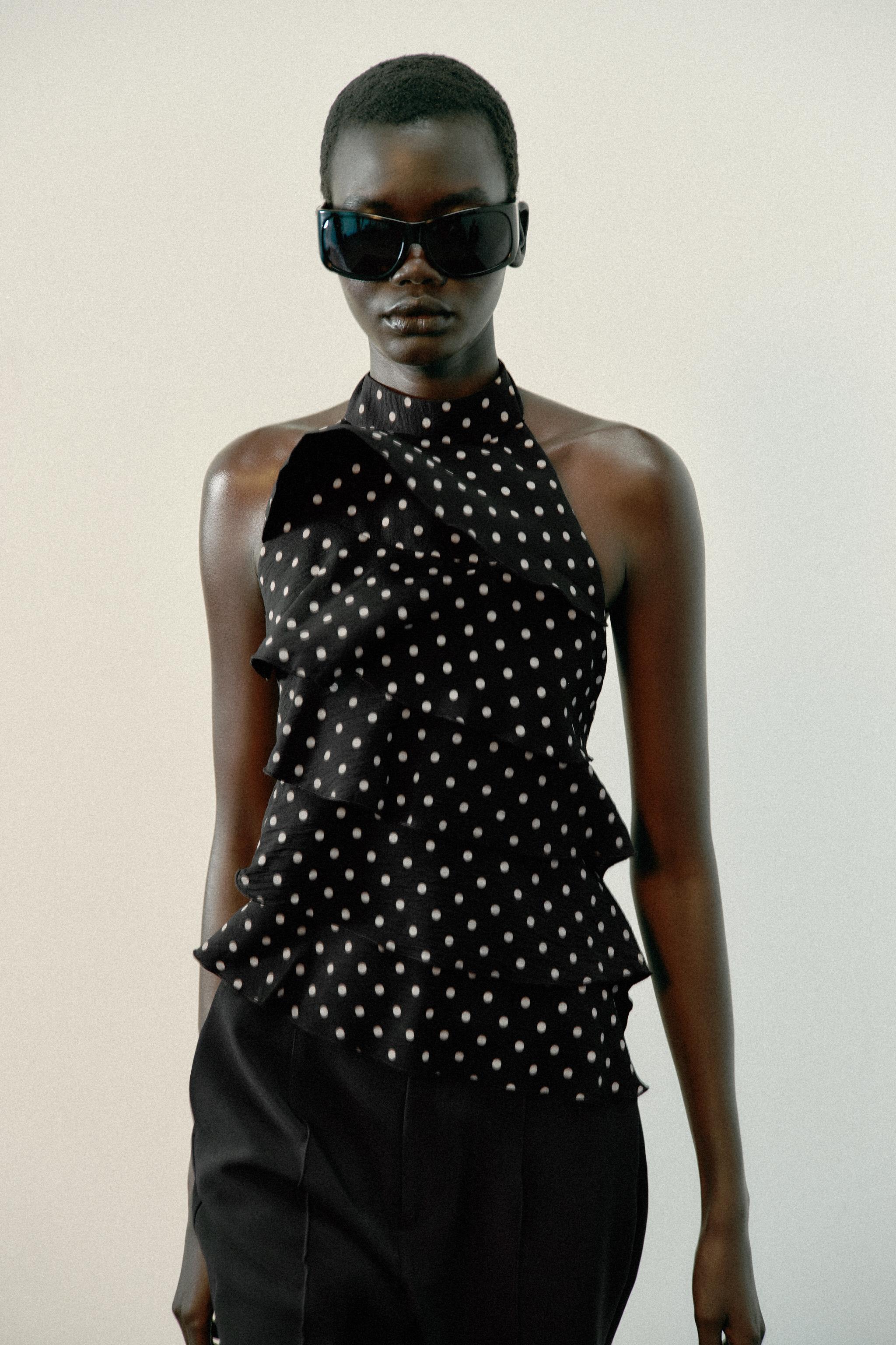 POLKA DOT RUFFLE HALTER TOP