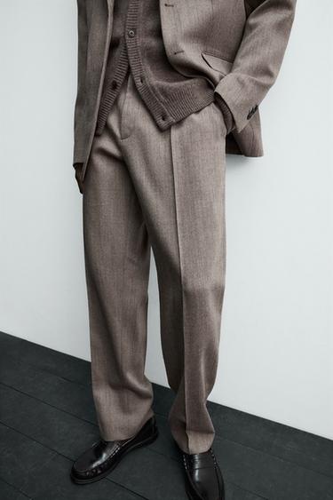 PANTALON DE COSTUME 100% LAINE - Marron clair de Zara - Image 4