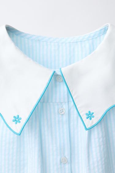 CHEMISE RAYURES COL BRODÉ - Turquoise de Zara - Image 2