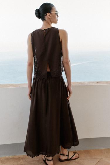 JUPE MI-LONGUE BRODÉE AMple - Marron de Zara - Image 3