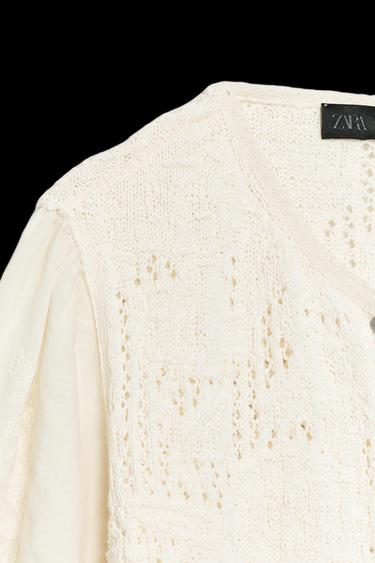 ROMANTIC COMBINED KNIT CARDIGAN - Ecru by Zara