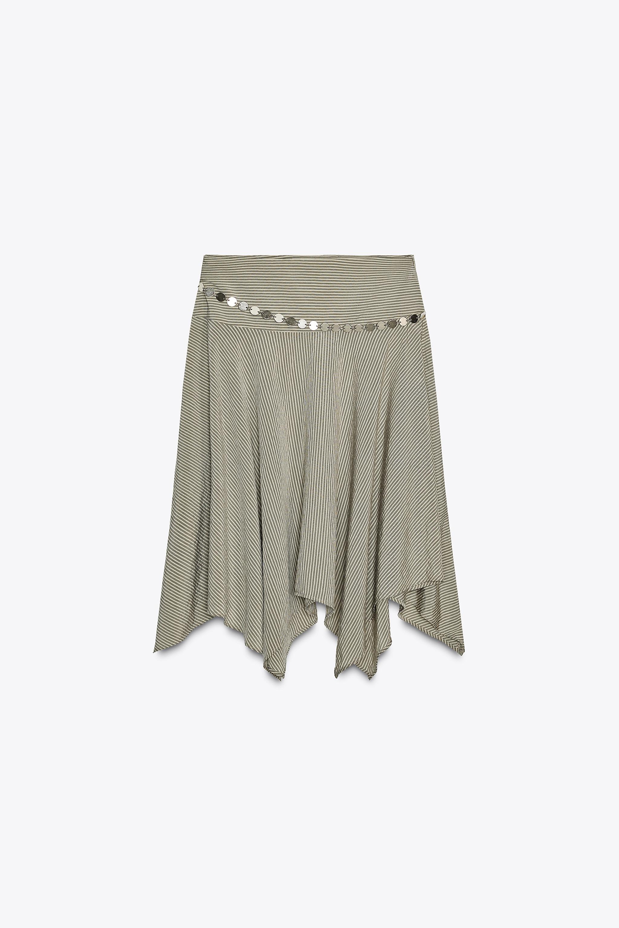 JUPE MIDI ASYMÉTRIQUE CEINTURE RAYURES