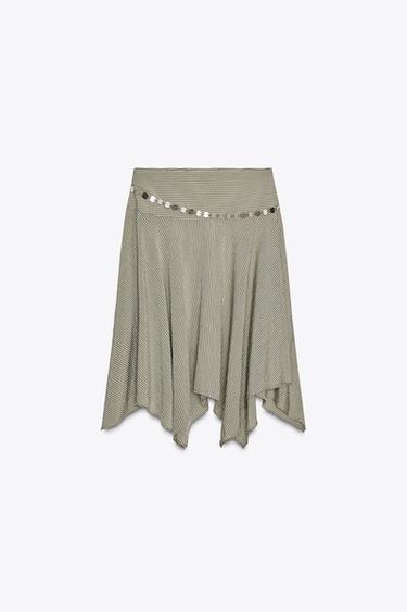 JUPE MIDI ASYMÉTRIQUE CEINTURE RAYURES - Beige-marron de Zara - Image 4
