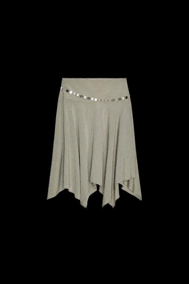 Zara STRIPED ASYMMETRIC BELTED MIDI SKIRT - Beige-brown - Image 0