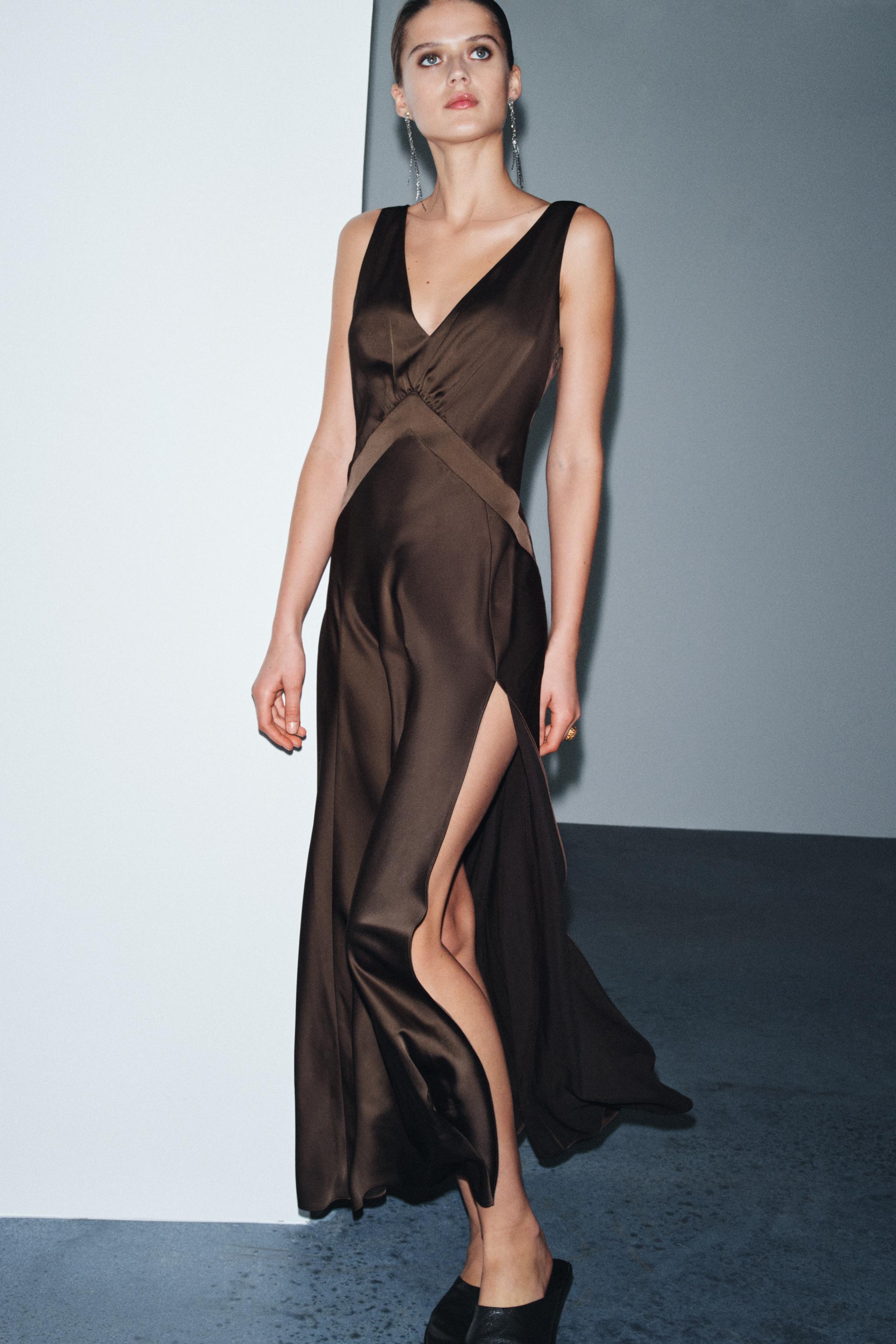 ZW COLLECTION LIMITED EDITION LONG SATIN DRESS - Dark brown | ZARA Australia ZW COLLECTION LIMITED EDITION LONG SATIN DRESS - Dark brown | ZARA Australia