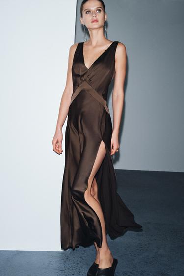 ZW COLLECTION LIMITED EDITION LONG SATIN DRESS - Dark brown by Zara