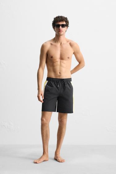 LONG STRIPED SWIMMING TRUNKS - Navy blue by Zara - Image 0