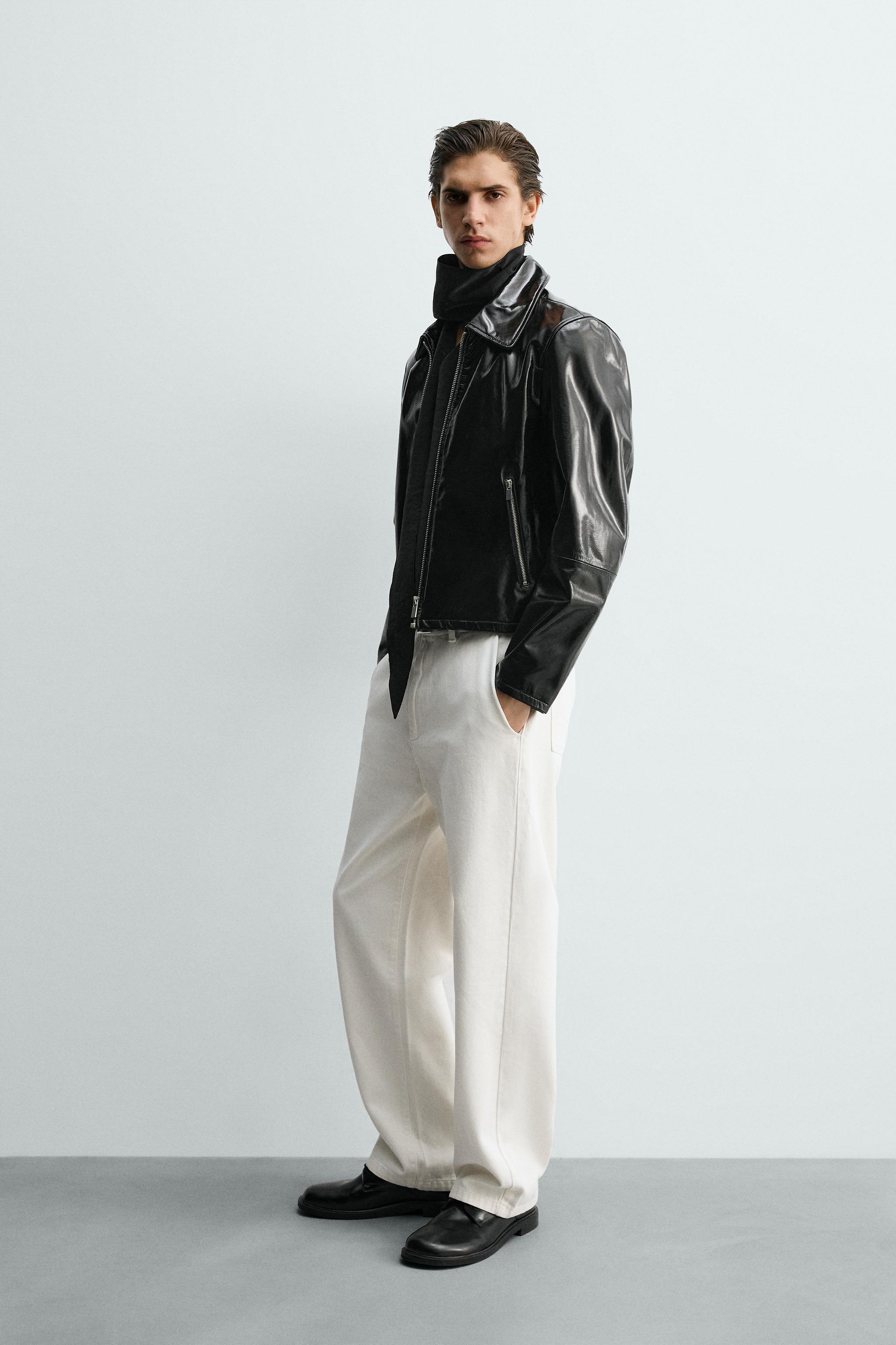 光沢仕上げクロップド丈レザージャケット - ブラック | ZARA Japan / 日本