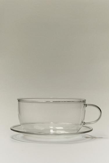 실버 림 보로실리케이트 찻잔과 접시 - Zara 실버