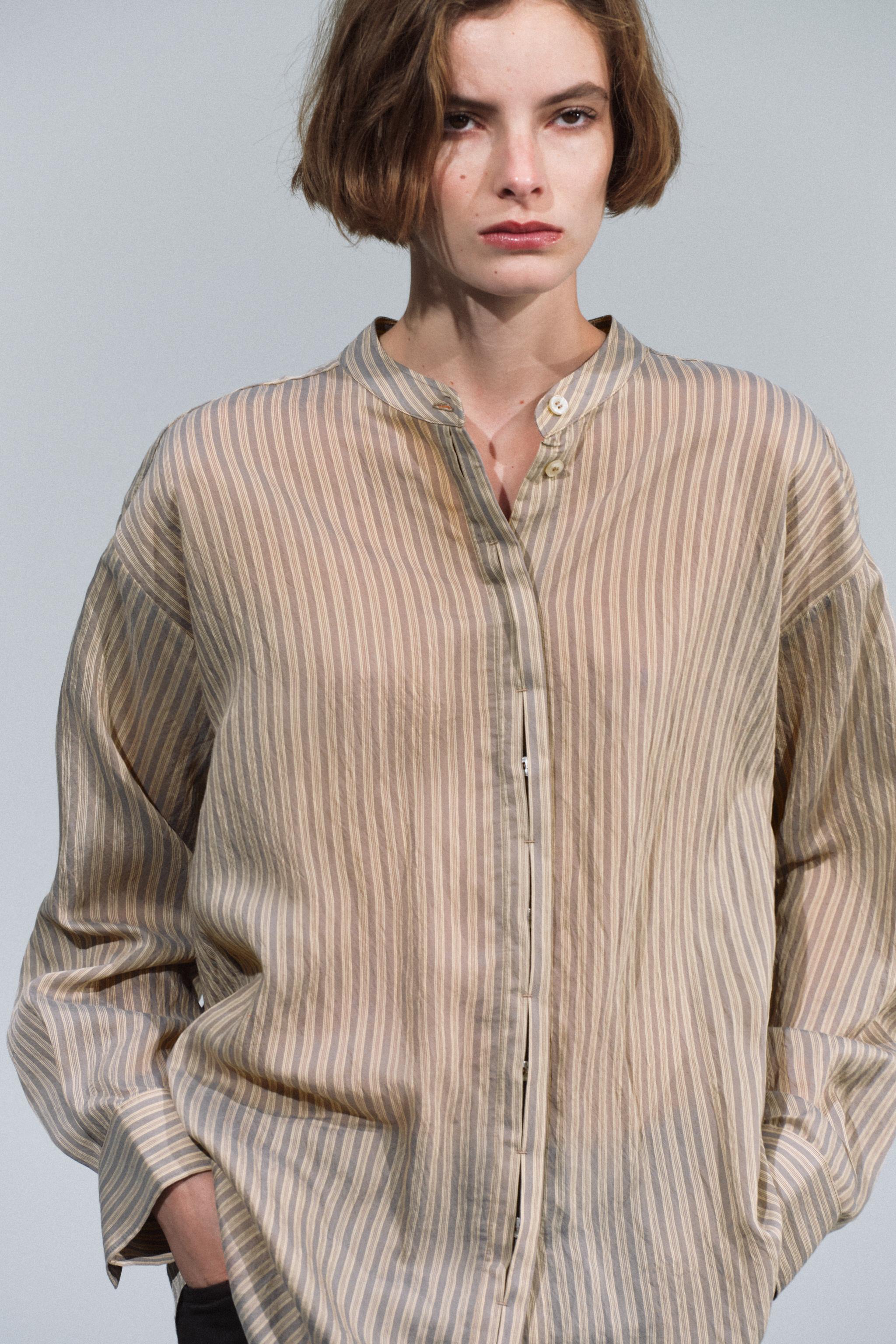 ZW COLLECTION STRIPED SHIRT - Gray / Tan | ZARA United States