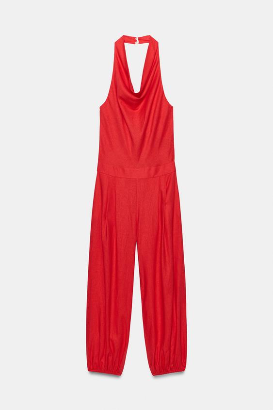 Long halter jumpsuit - Red / Coral by Zara - Image 0