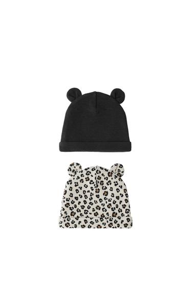 PACK DOS GORROS WAFFLE OREJITAS ANIMAL PRINT - Crudo de Zara