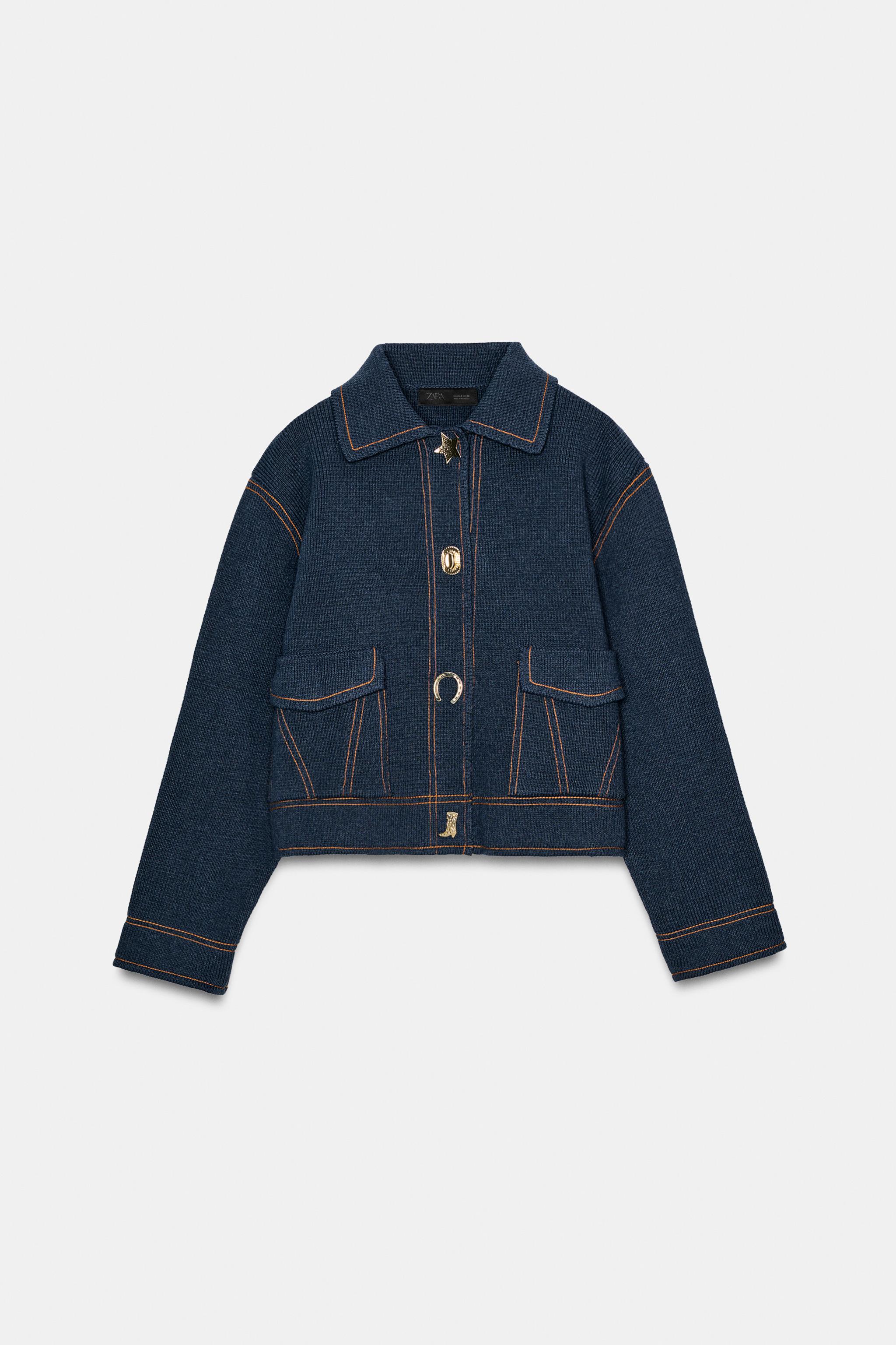 ZARA コントラストボタン付きニットジャケット コントラストボタン付きニットジャケット - ブルー | ZARA Japan / 日本