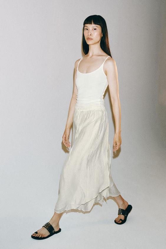 ZW COLLECTION FLOWING MIDI SKIRT - Ecru by Zara - Image 0