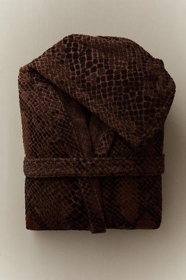 PEIGNOIR VELOURS IMPRIMÉ ANIMAL - Marron de Zara