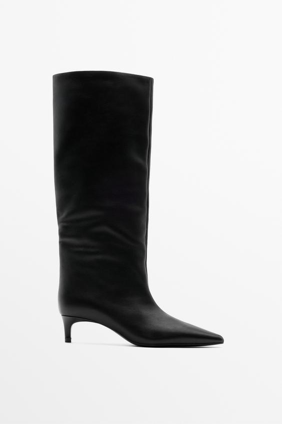 Zara Soft leather heel boot - Black - Image 0