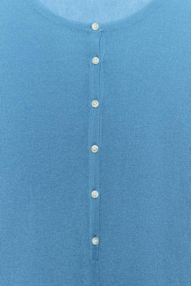 KNIT BUTTON-UP TOP - Light blue by Zara - Image 6