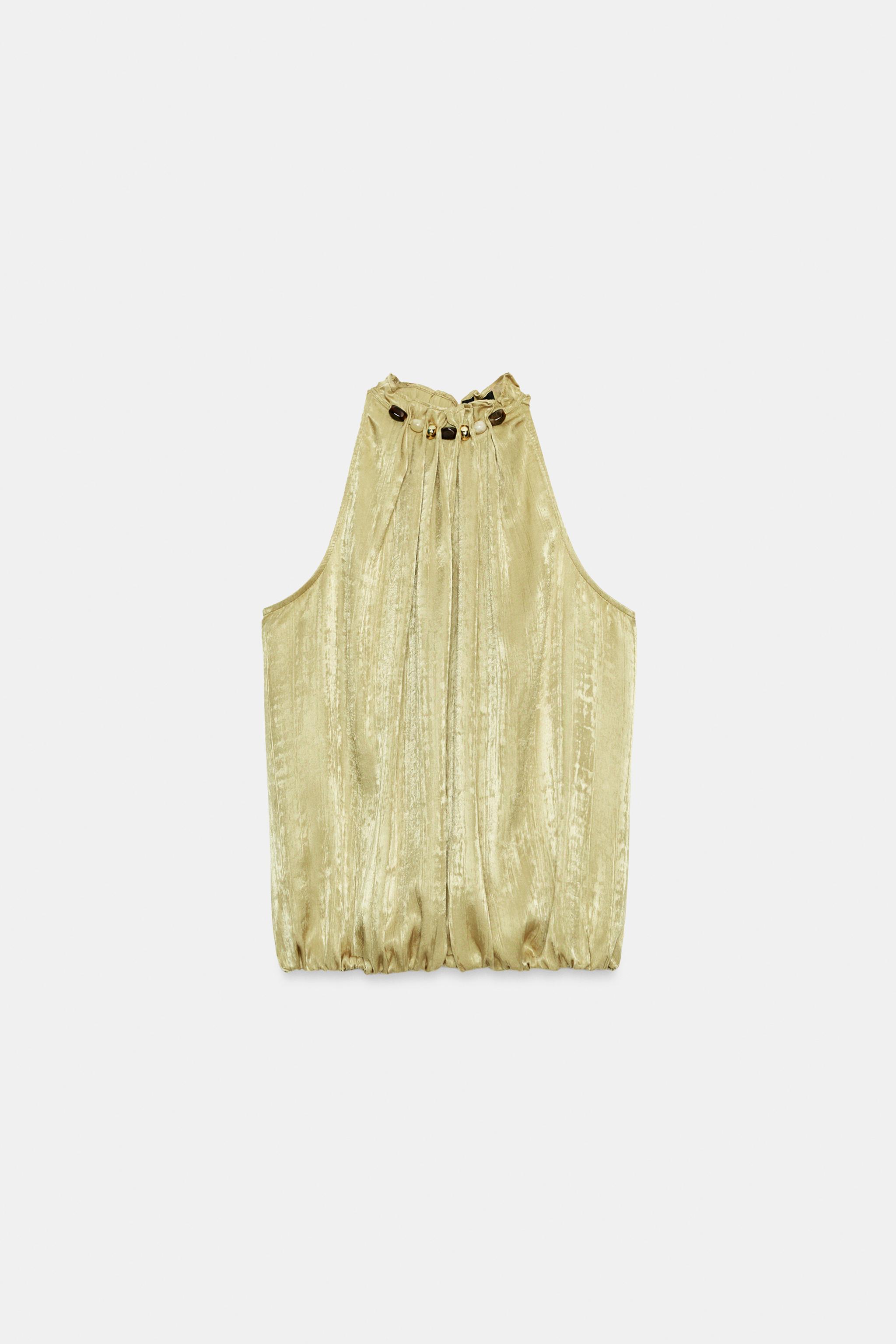 Женские рубашки Zara BEADED COLLAR TOP — фото 8