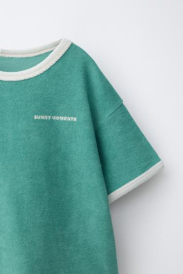 ENSEMBLE T-SHIRT ET BERMUDA LISERÉS EFFET ÉPONGE - Turquoise de Zara - Image 3