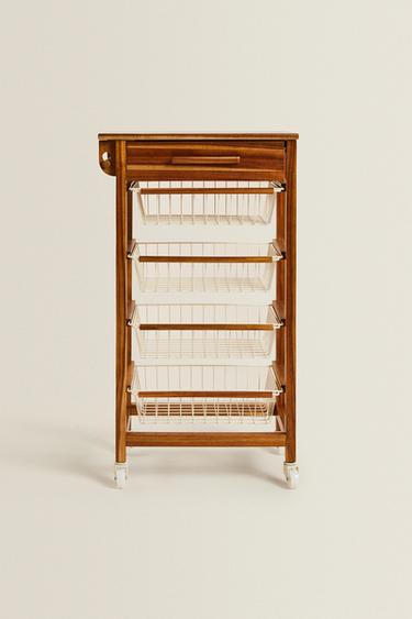 WOOD AND METAL STORAGE FURNITURE WITH WHEELS - Light beige by Zara