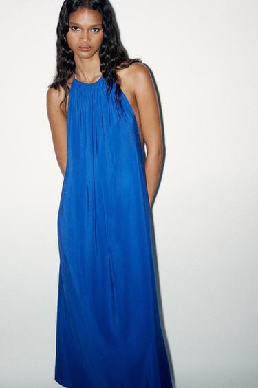 ROBE MIDI HALTER FLUIDE - Bleu encre de Zara - Image 1