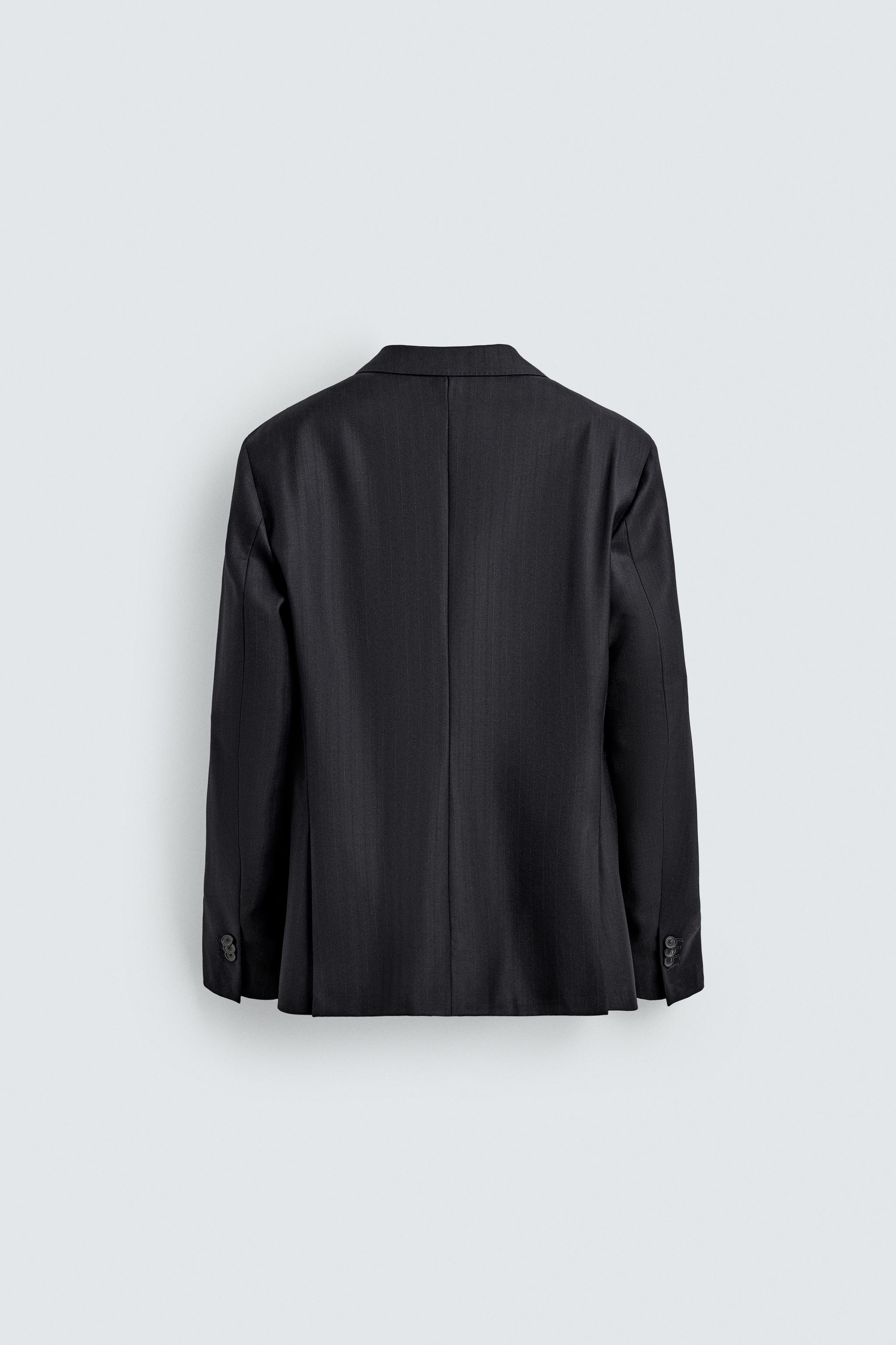 100% WOOL PINSTRIPE SUIT BLAZER