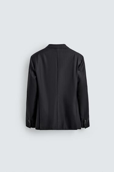 VESTE DE COSTUME À RAYURES 100% LAINE - Bleu marine de Zara - Image 7