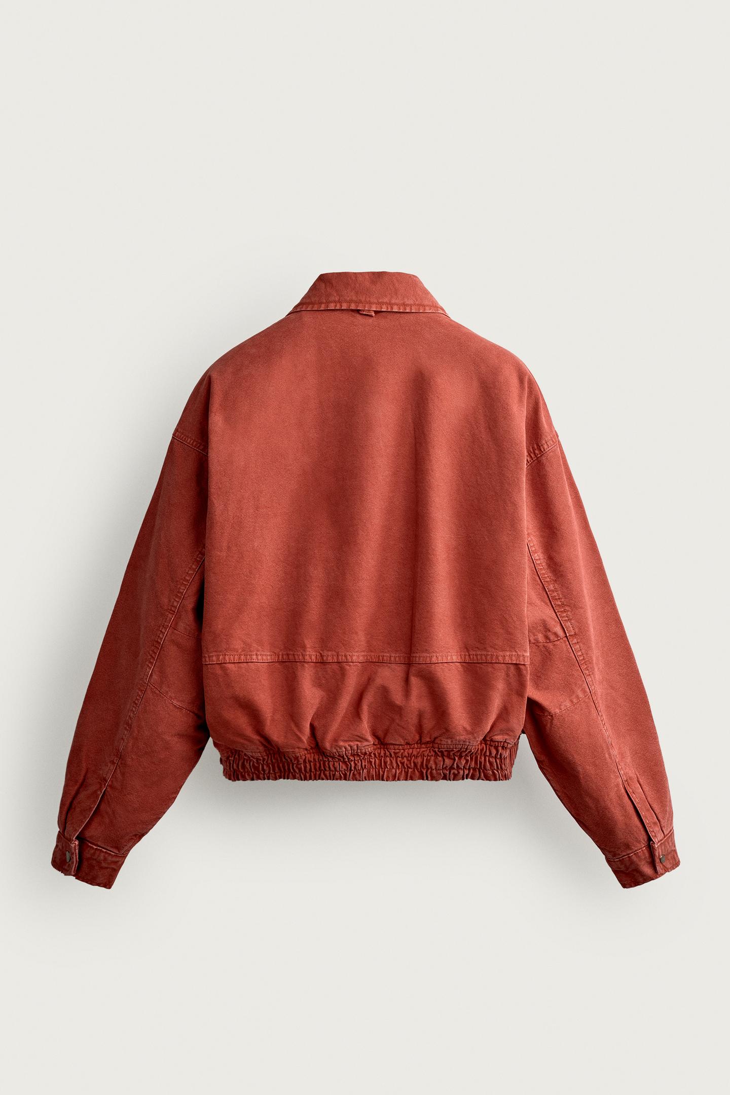 Мужская куртка Zara Embroidered Cropped, цвет: Красный / Оранжевый — фото 7