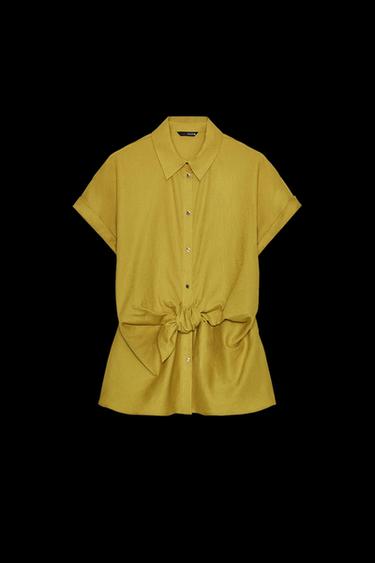 CAMISA NUDO CON LINO - Mostaza de Zara - Imagen 0
