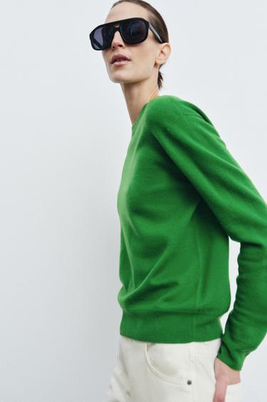 Zara 100% EXTRA SOFT WOOL JUMPER - Green