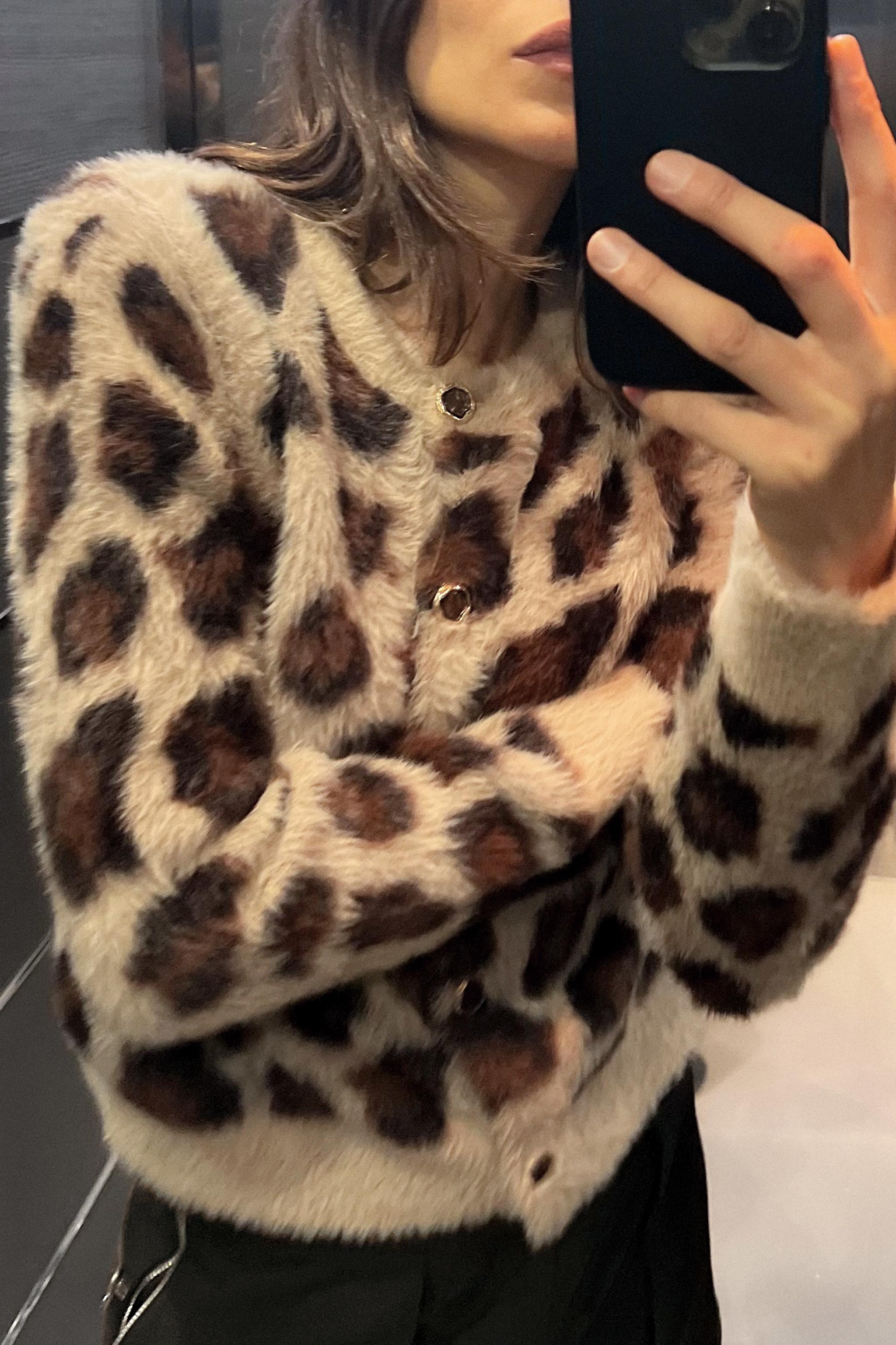 NWT ZARA TEXTURED LEOPARD PRINT COAT FAUX FUR DOUBLE-BREASTED 7418/241