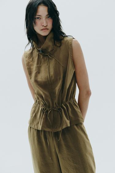 ADJUSTABLE FLOWING GILET - Dark olive by Zara