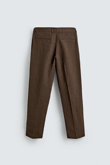PANTALON DE COSTUME REGULAR FIT 100 % LIN - Marron foncé de Zara - Image 5