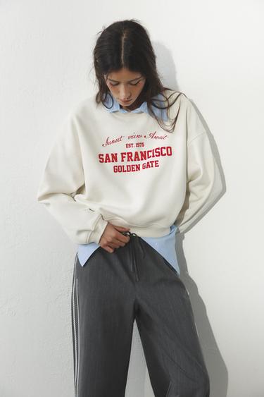 Zara TEXT SWEATSHIRT - Ecru