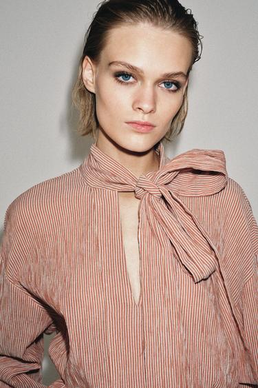 РУБАШКА В ПОЛОСКУ С ЗАВЯЗКАМИ — ZW COLLECTION — Полоски от Zara