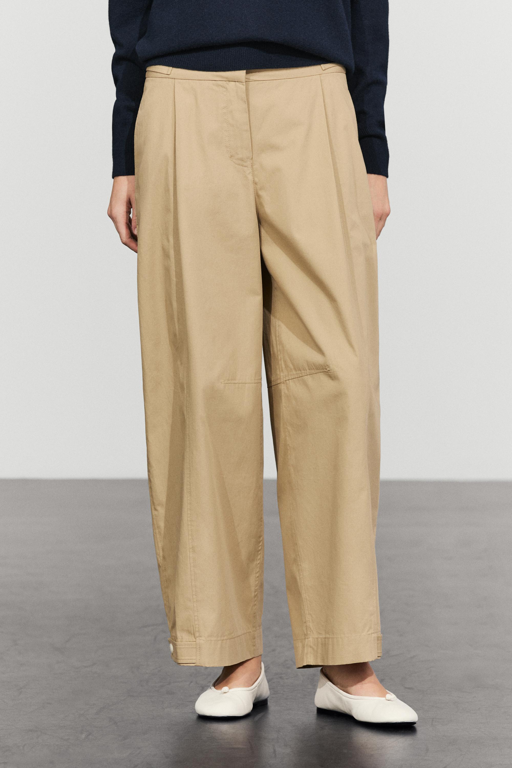 Pantalon barrel 100 % coton avec détail au bas