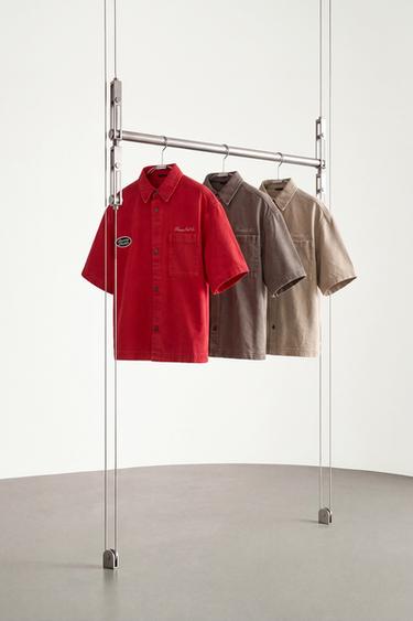 Zara EMBROIDERED PATCH BOXY FIT OVERSHIRT - Red