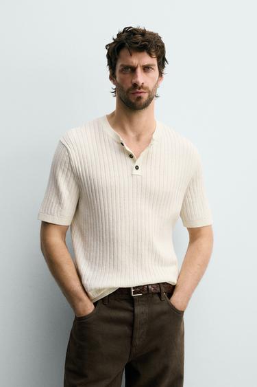 HENLEY-SHIRT AUS GERIPPTEM STRICK - Cremefarben von Zara