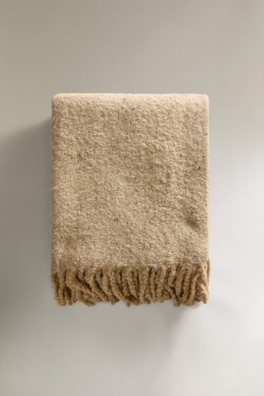 Zara FRINGED BLANKET - taupe brown
