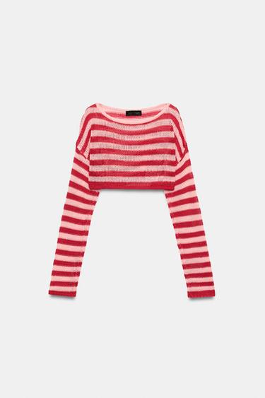 Zara STRIPED KNIT CROP JUMPER - Striped