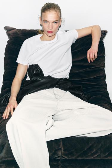 Zara INTERLOCK SHORT SLEEVE T-SHIRT - White
