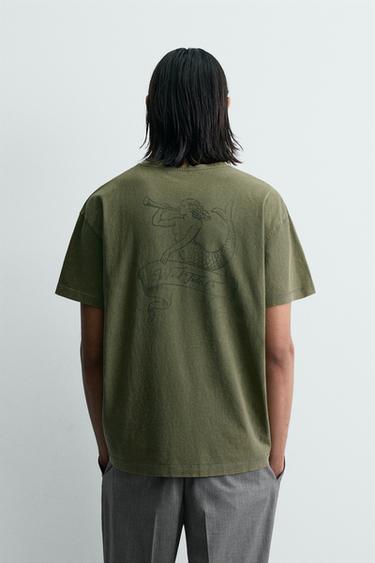 RELAXED FIT MERMAID PRINT T-SHIRT - Mid-green by Zara